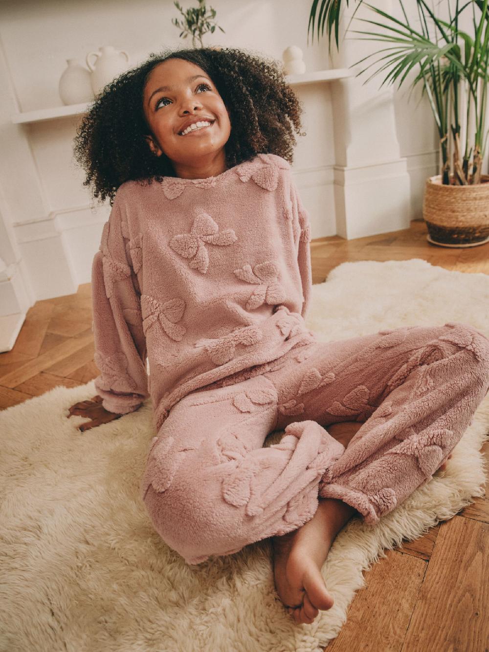 seraphine Pink Bow Fleece Jacquard Pyjamas Set 2 Piece (2-16yrs)