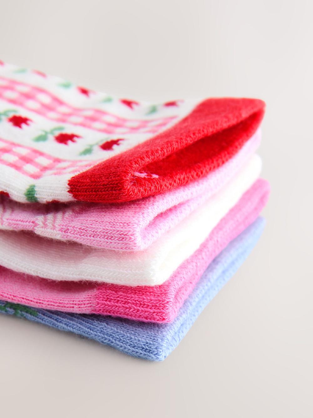 seraphine Pink Cotton Rich Cherry Ankle Socks 5 Pack