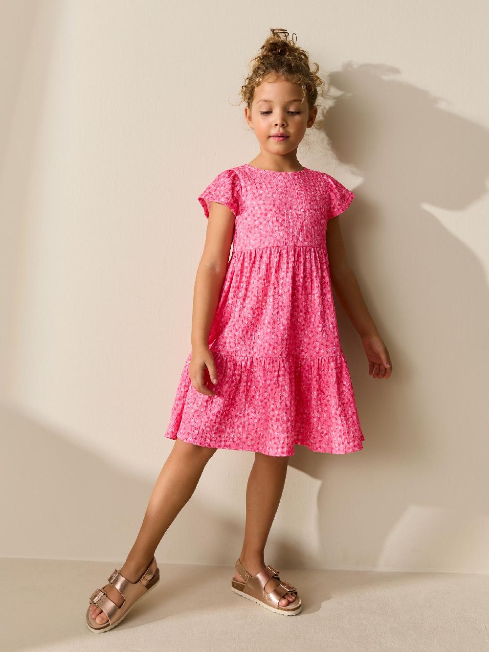 seraphine Pink Ditsy Angel Sleeve Crinkle Dress (3-16yrs)