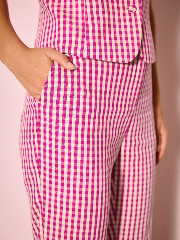 Seraphine Pink Gingham Straight Leg Trousers With Linen