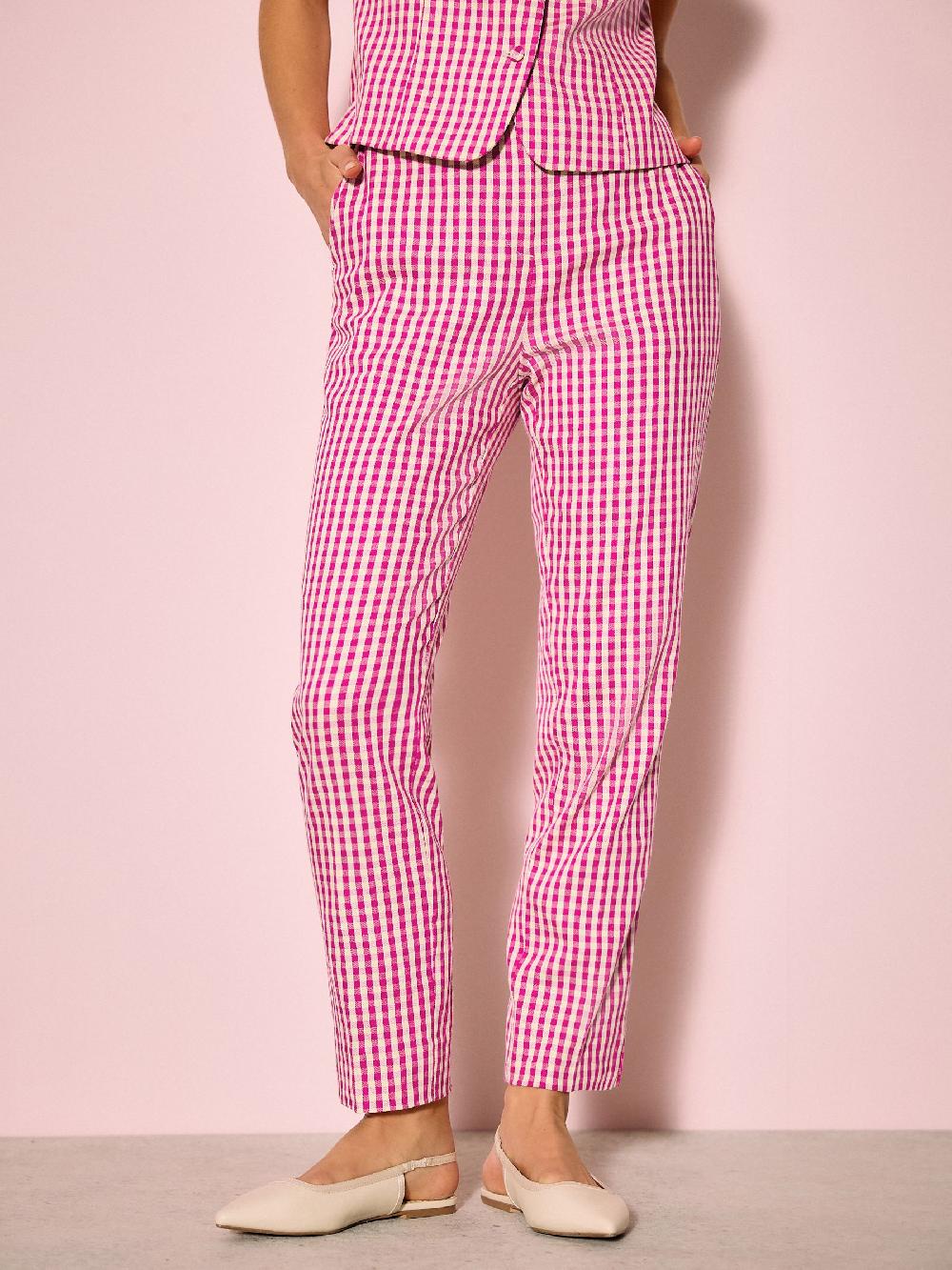 seraphine Pink Gingham Straight Leg Trousers with Linen