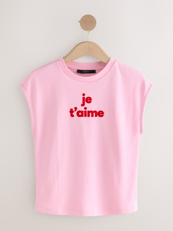 Seraphine Pink Graphic Hearts And Valentines Capped Sleeve Fitted Crew Neck T-Shirt