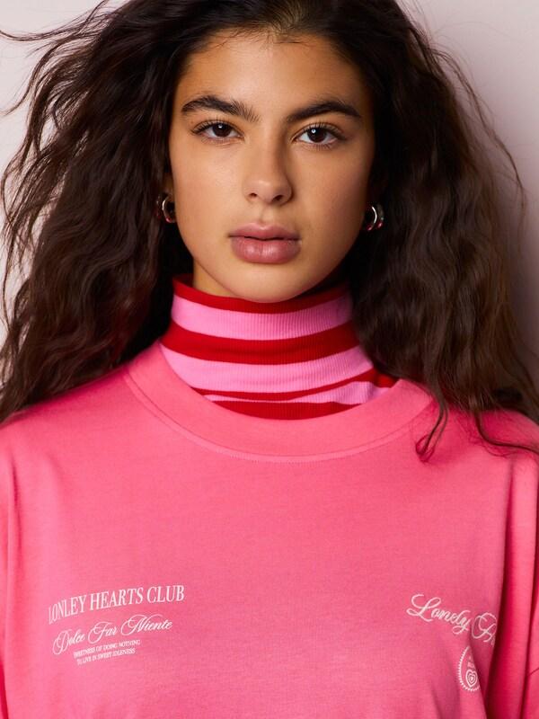 Seraphine Pink Graphic Hearts And Valentines Oversize Crew Neck T-Shirt
