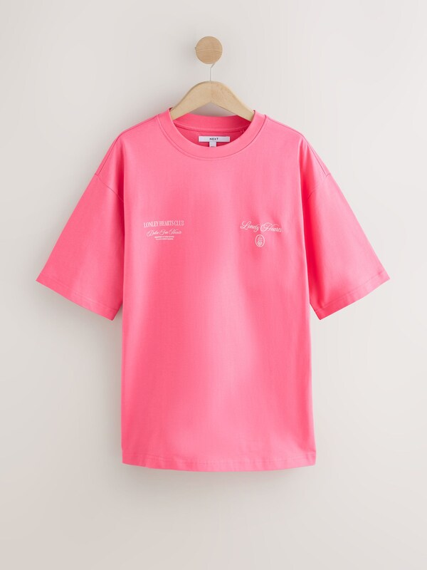Seraphine Pink Graphic Hearts And Valentines Oversize Crew Neck T-Shirt