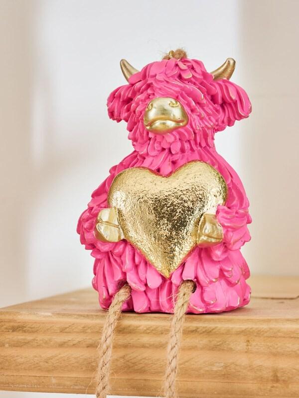 Seraphine Pink Hamish The Highland Cow Heart Hanging Decoration