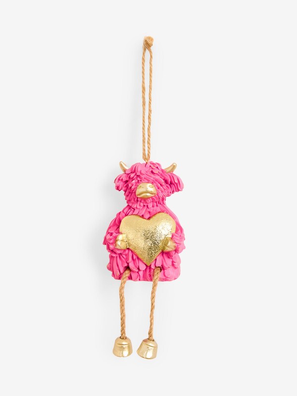 Seraphine Pink Hamish The Highland Cow Heart Hanging Decoration