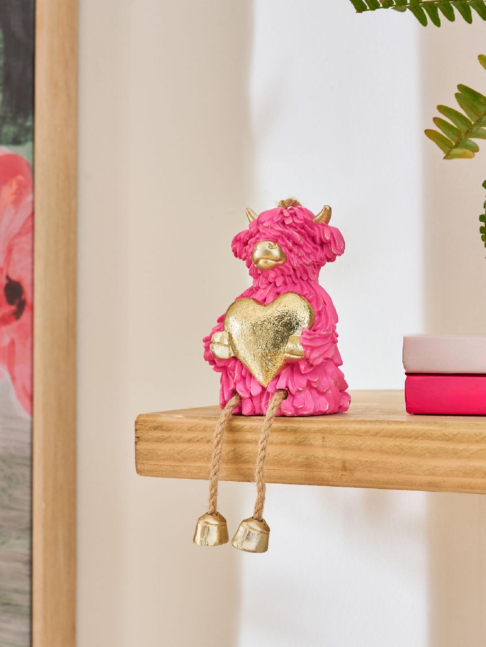 seraphine Pink Hamish The Highland Cow Heart Hanging Decoration