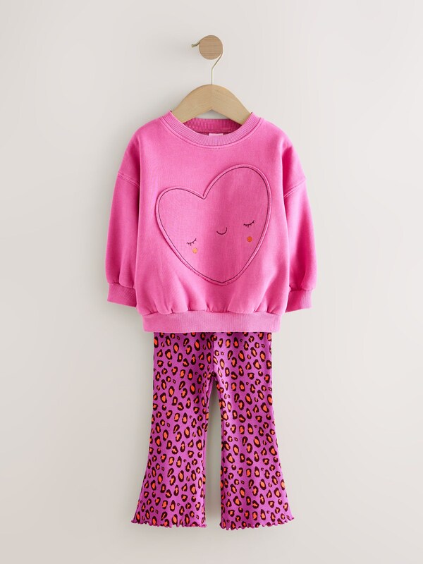 Seraphine Pink Heart Animal Print Sweatshirt & Flare Leggings Set (3mths-7yrs)