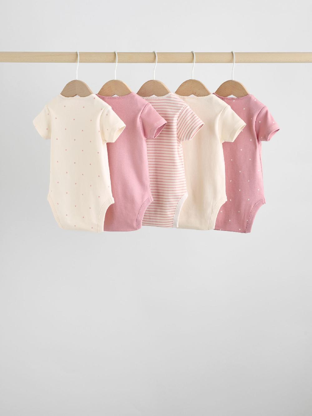 seraphine Pink Heart Baby Short Sleeve Bodysuits 5 Pack
