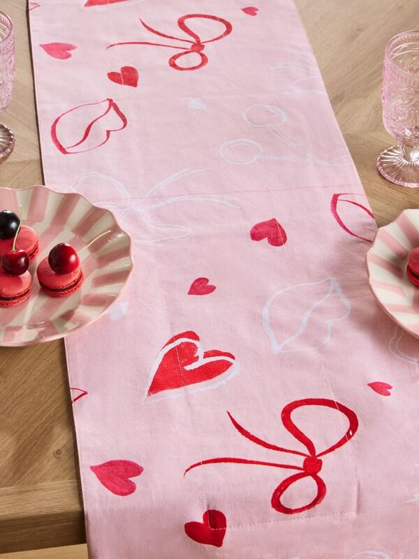 Seraphine Pink Heart/Bow Print Light Up Dining Table Runner