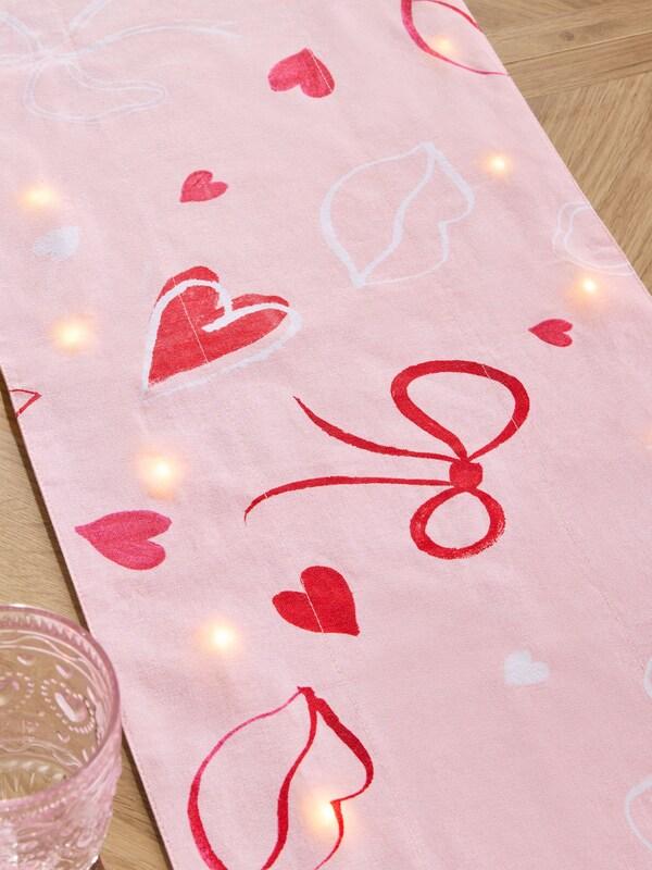 Seraphine Pink Heart/Bow Print Light Up Dining Table Runner