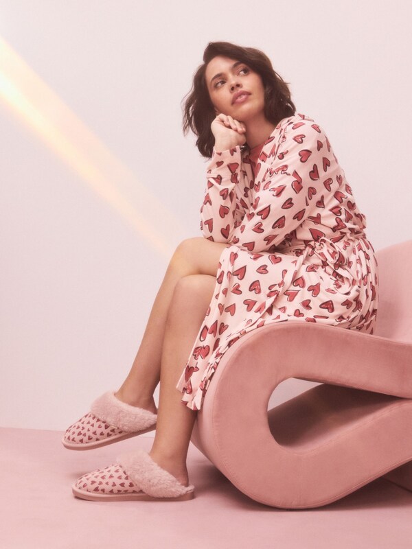 Seraphine Pink Heart Faux Fur Lined Suede Mule Slippers