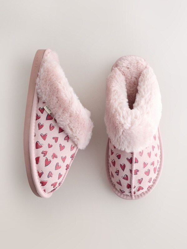 Seraphine Pink Heart Faux Fur Lined Suede Mule Slippers