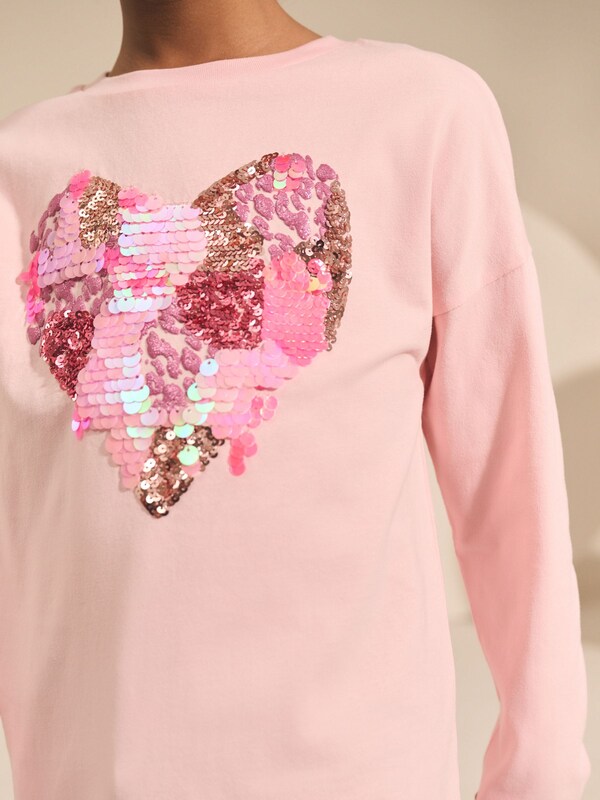Seraphine Pink Heart Long Sleeve Sequin Top (3-16yrs)