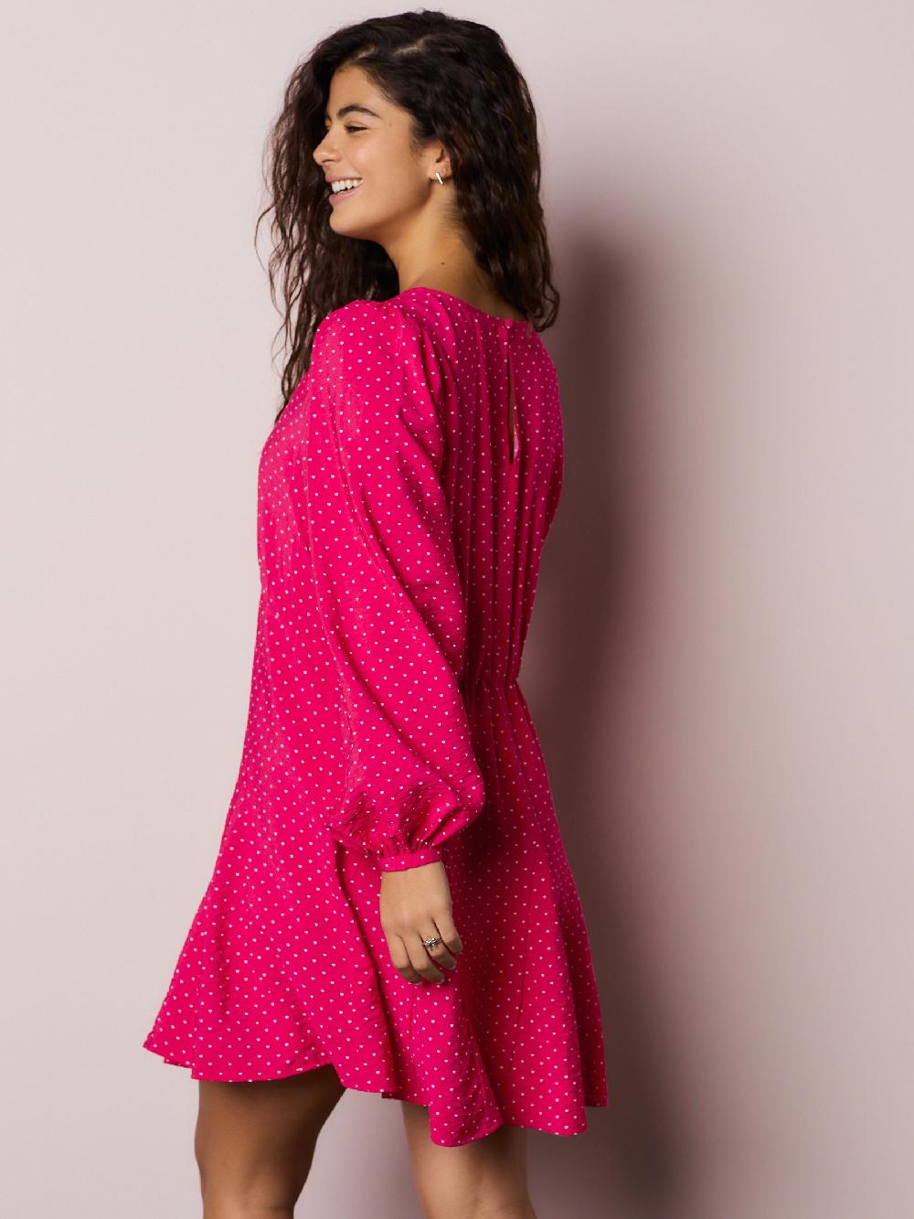 seraphine Pink Heart Print Mini Long Sleeve A-Line Seam Detail Dress