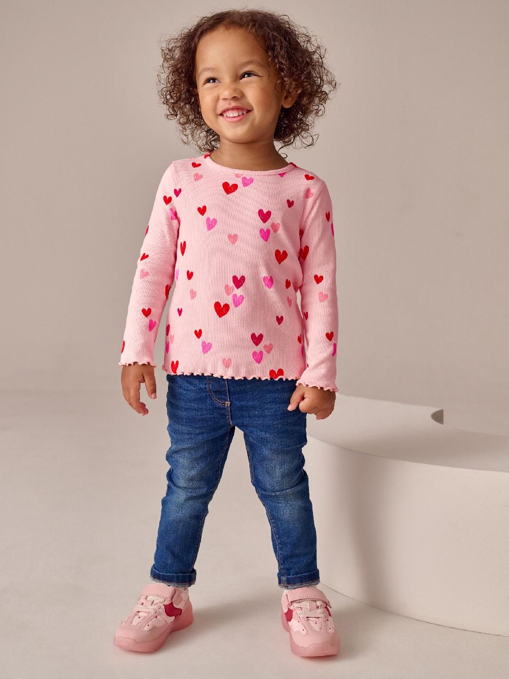 seraphine Pink Heart Rib Long Sleeve T-Shirt (3mths-7yrs)