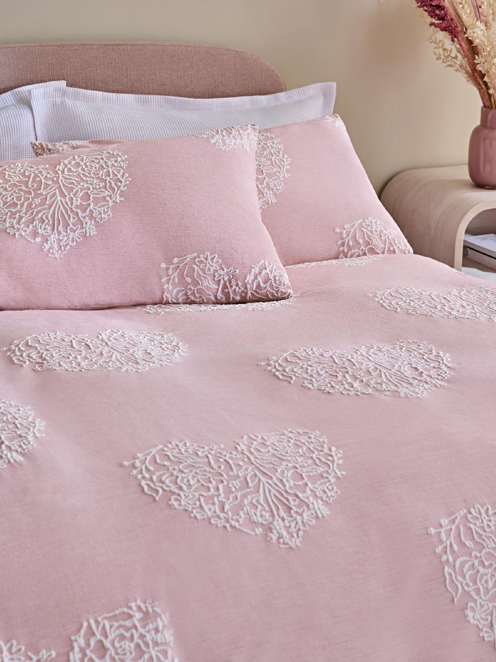 seraphine Pink Heart Textured Duvet Cover and Pillowcase Set