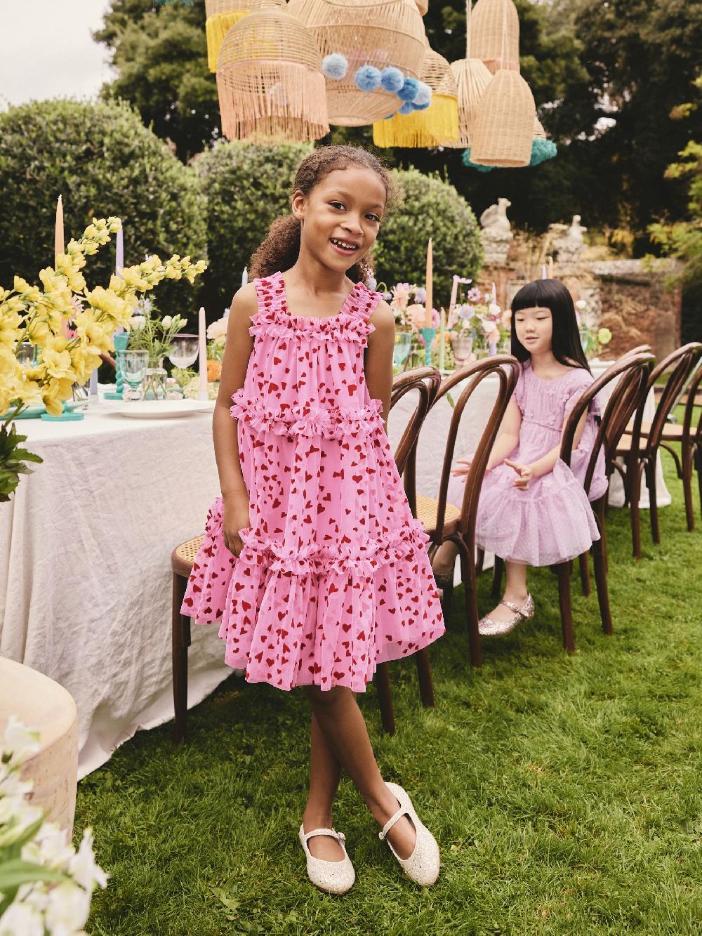 seraphine Pink Heart Tiered Mesh Party Dress (3-16yrs)