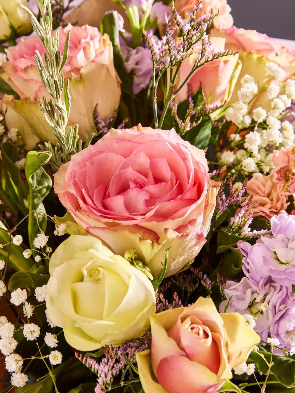 seraphine Pink/Purple Rose and Stock Valentines Fresh Flower Bouquet