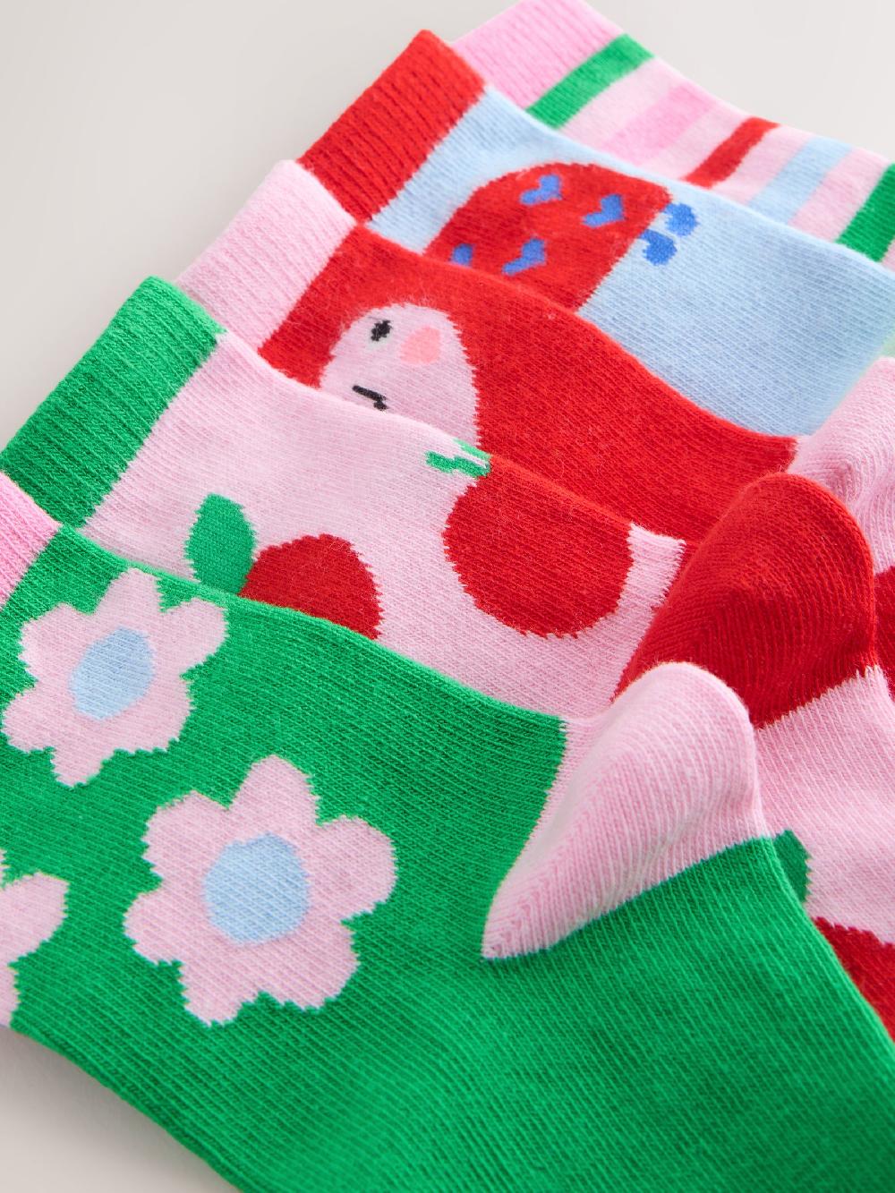 seraphine Pink Red and Green Cotton Rich Charcter Ankle Socks 5 Pack