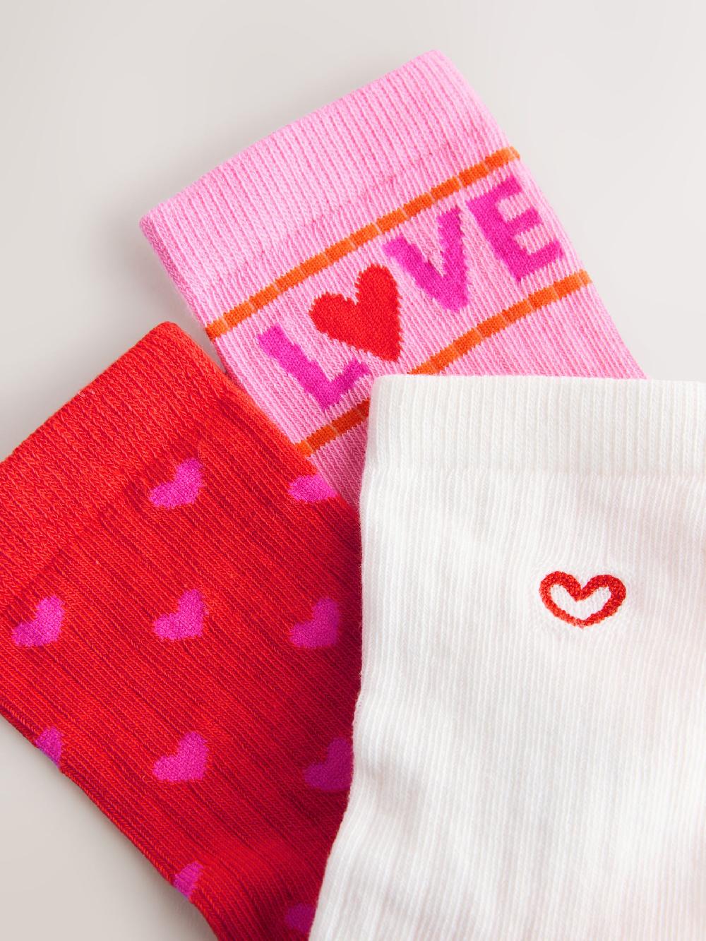 seraphine Pink/Red Cotton Rich Ribbed Ankle Socks 3 Pack