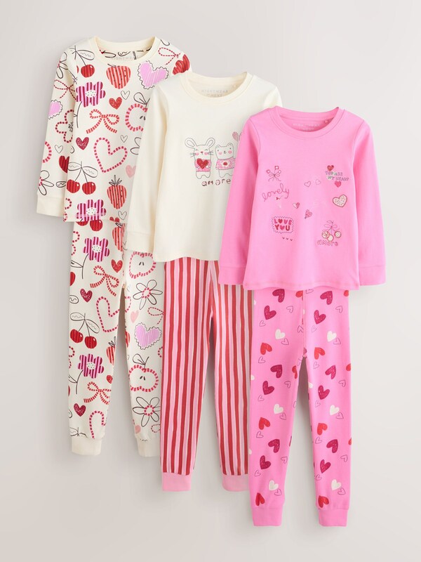 Seraphine Pink/Red Galentines Snuggle Pyjamas 3 Pack (9mths-12yrs)