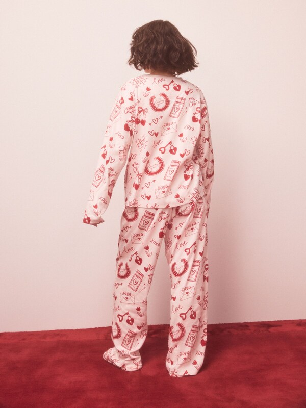 Seraphine Pink/Red Heart Ribbed Long Sleeve Pyjamas