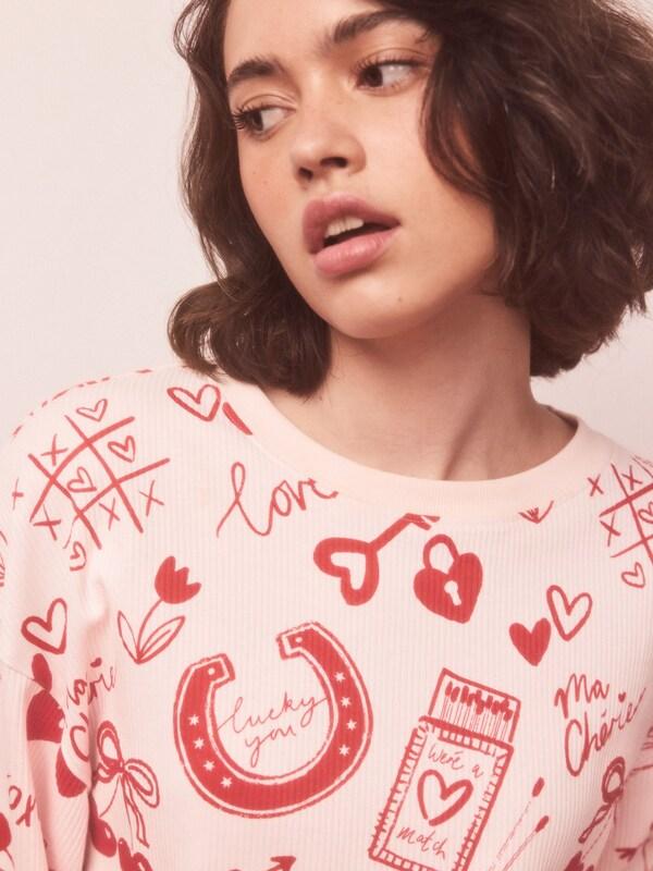 Seraphine Pink/Red Heart Ribbed Long Sleeve Pyjamas