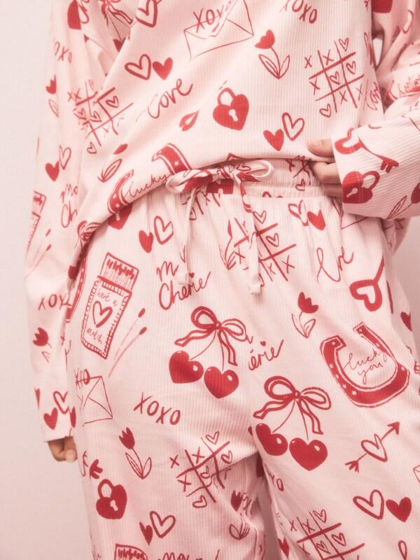 Seraphine Pink/Red Heart Ribbed Long Sleeve Pyjamas