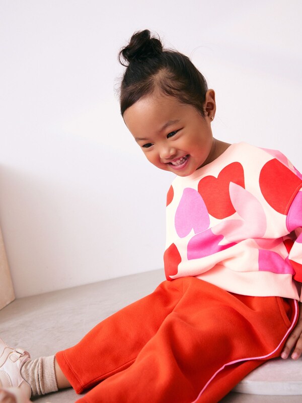 Seraphine Pink/Red Heart Sweatshirt And Barrel Leg Joggers Set (3mths-7yrs)
