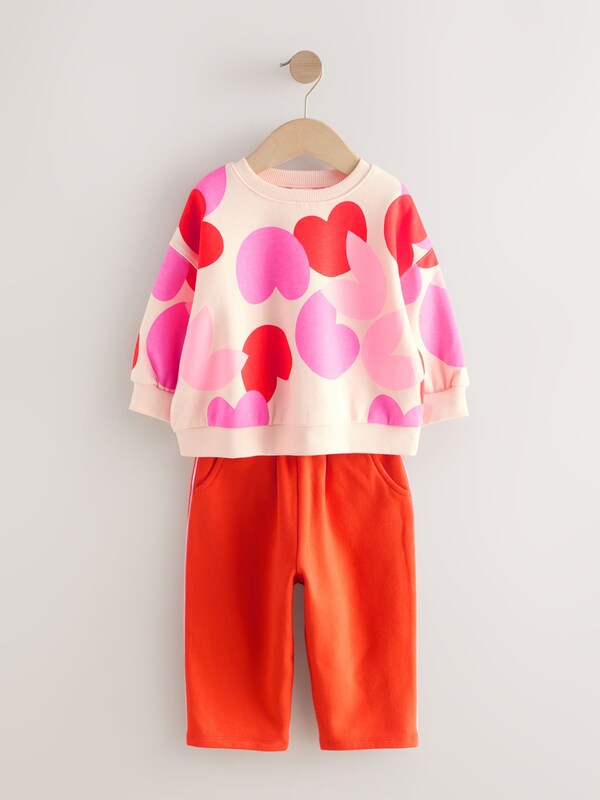 Seraphine Pink/Red Heart Sweatshirt And Barrel Leg Joggers Set (3mths-7yrs)