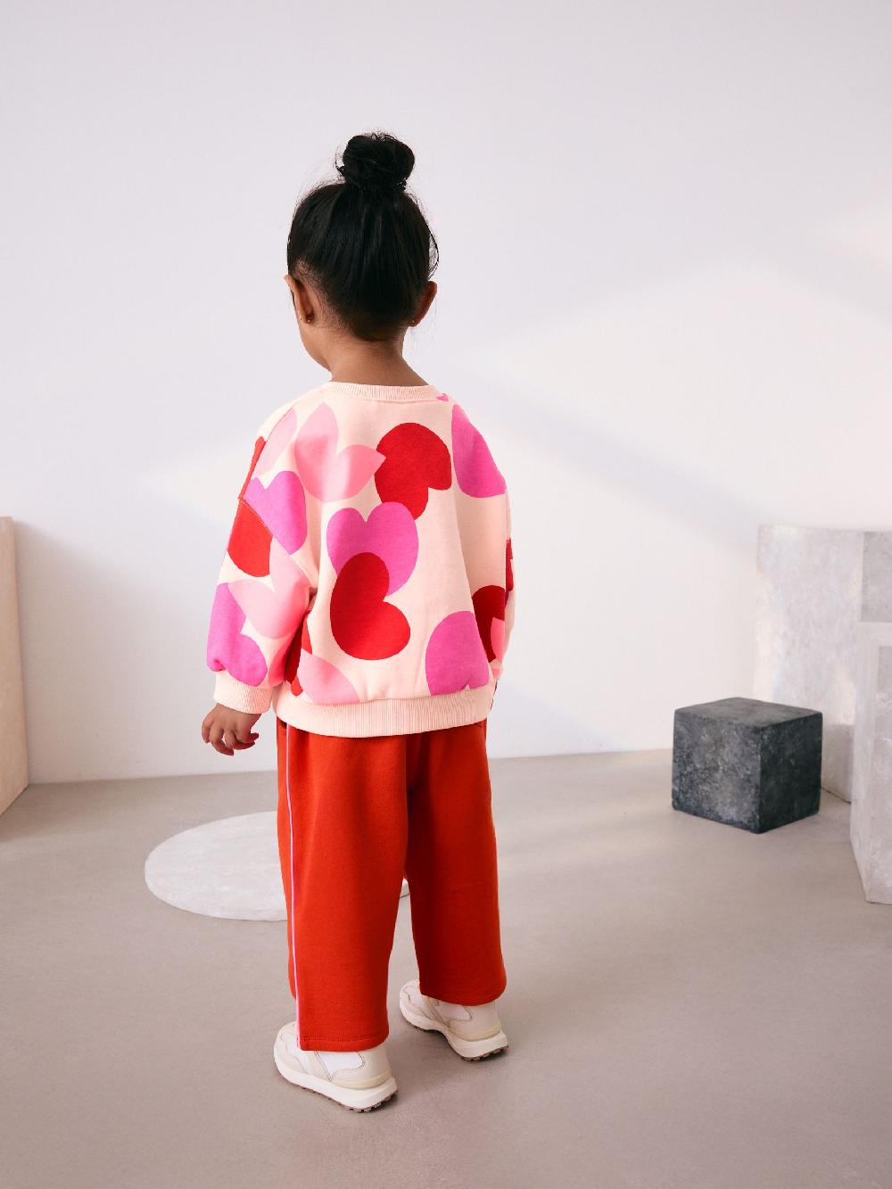 seraphine Pink/Red Heart Sweatshirt and Barrel Leg Joggers Set (3mths-7yrs)