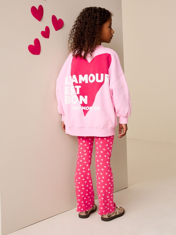 Seraphine Pink/Red Heart Sweatshirt And Flare Leggings Set (3-16yrs)