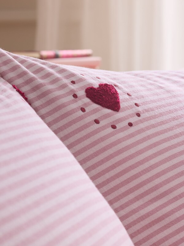 Seraphine Pink/Red Stripe Brushed Cotton Tufted Heart Duvet Cover And Pillowcase Set