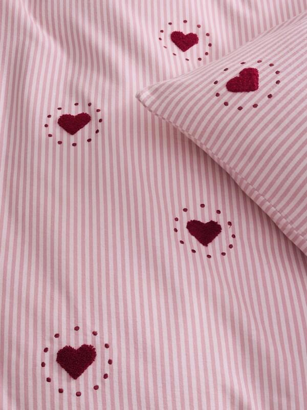 Seraphine Pink/Red Stripe Brushed Cotton Tufted Heart Duvet Cover And Pillowcase Set