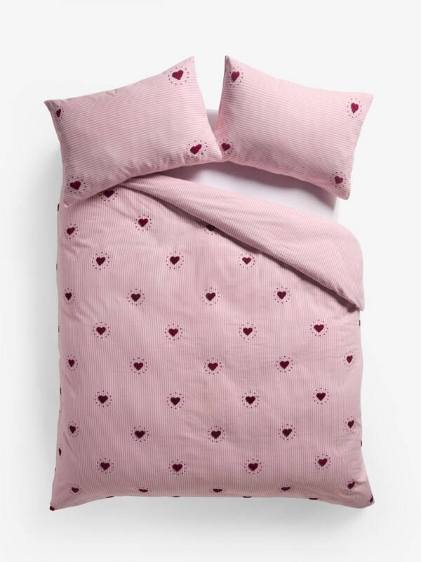 Seraphine Pink/Red Stripe Brushed Cotton Tufted Heart Duvet Cover And Pillowcase Set