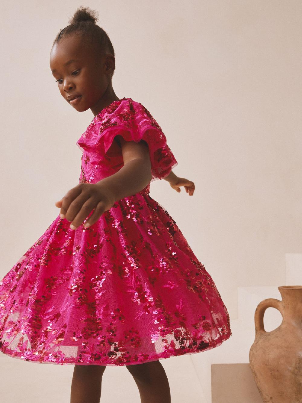 seraphine Pink Sequin Angel Sleeve Party Dress (3-16yrs)