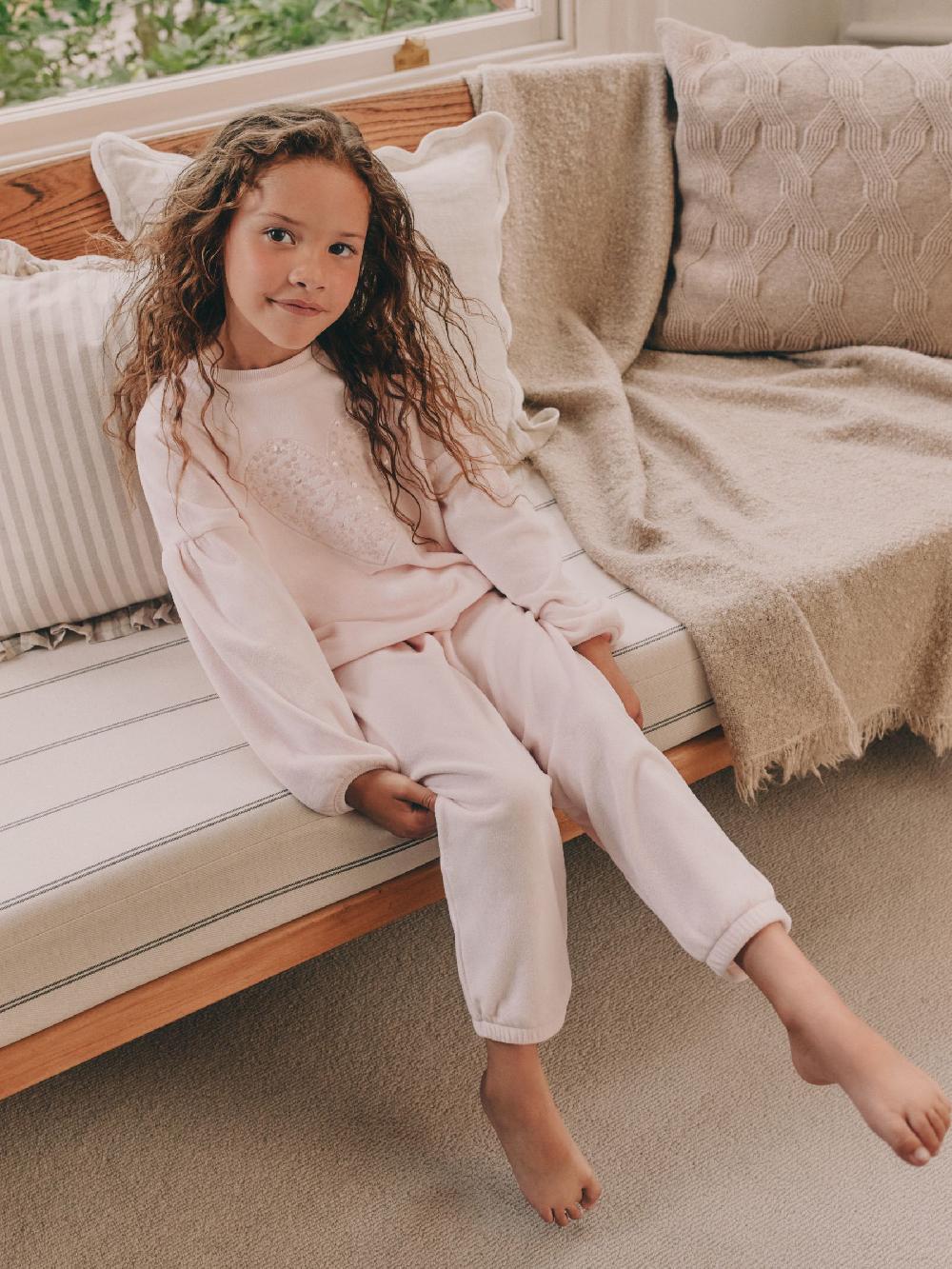 seraphine Pink Sequin Heart Cosy Fleece Pyjamas (9mths-16yrs)