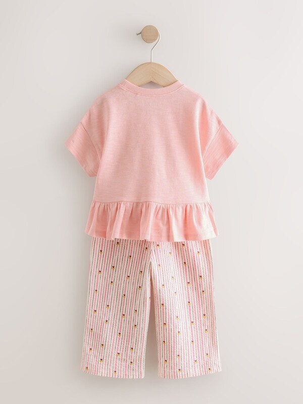 Seraphine Pink Short Sleeve Peplum T-Shirt And Wide Leg Trousers Set (3mths-7yrs)