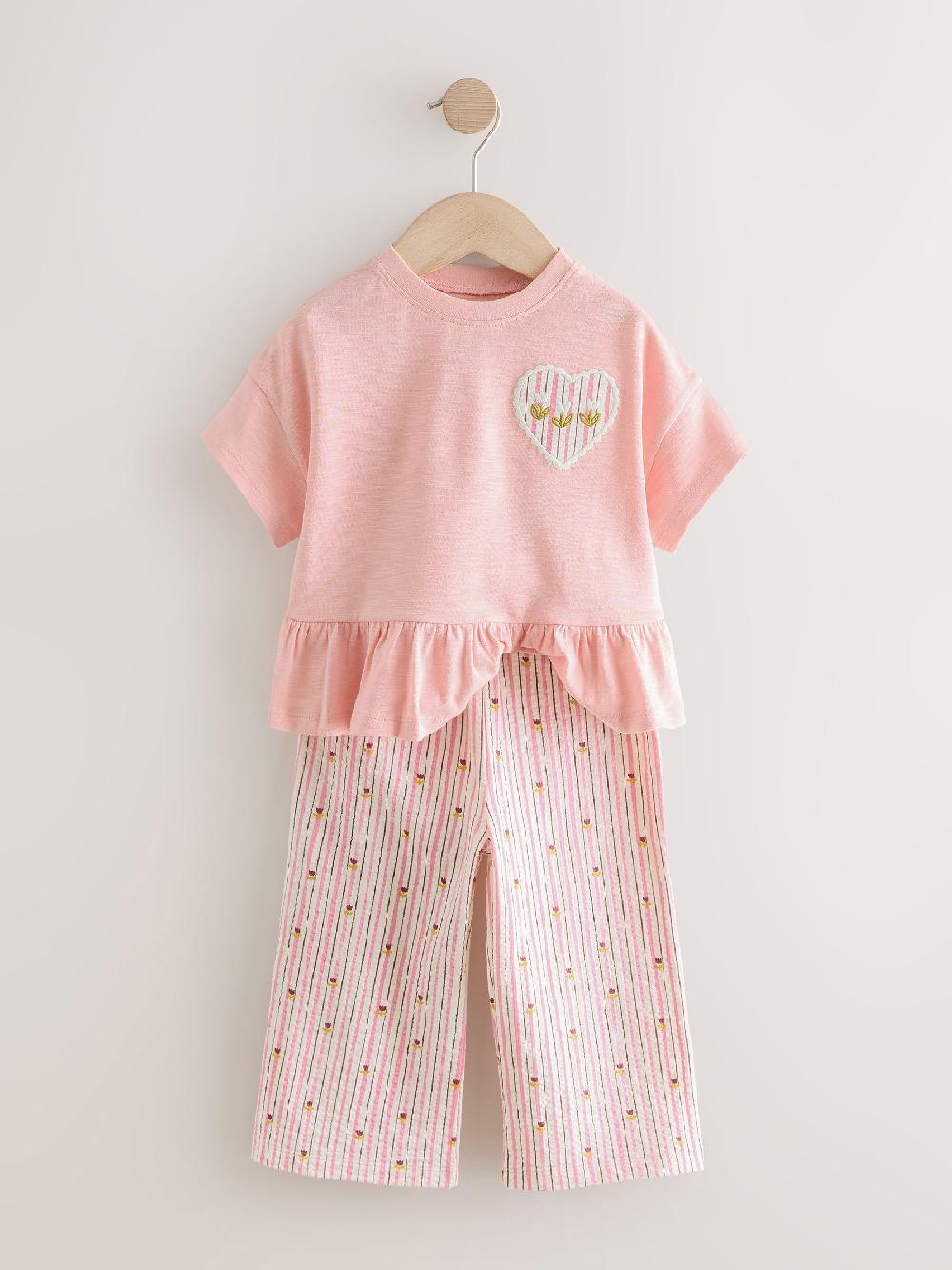 seraphine Pink Short Sleeve Peplum T-Shirt and Wide Leg Trousers Set (3mths-7yrs)