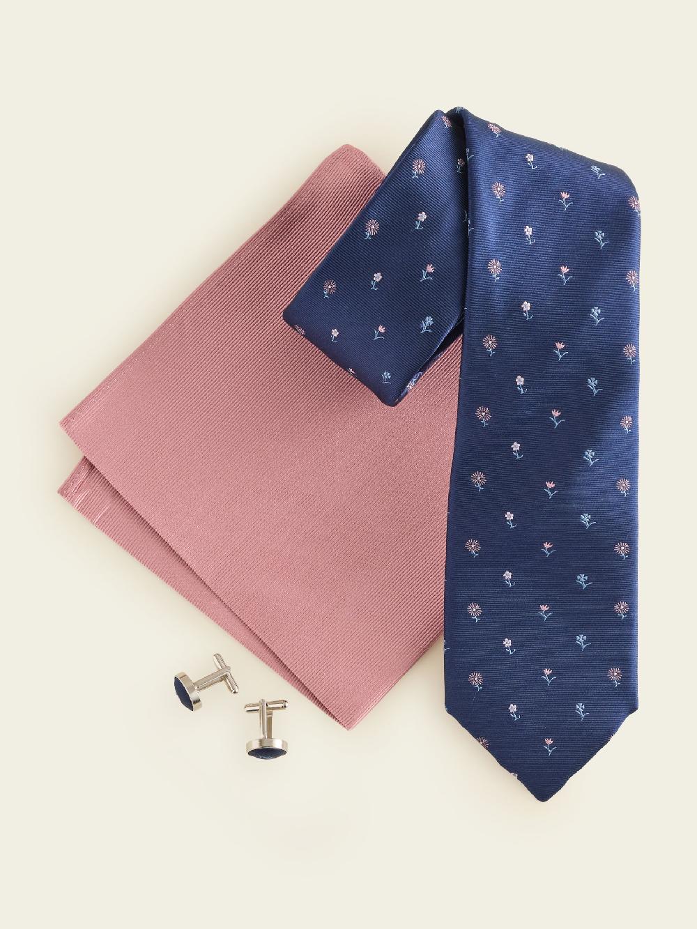 seraphine Pink Silk Tie Pocket Square and Cufflink Gift Box