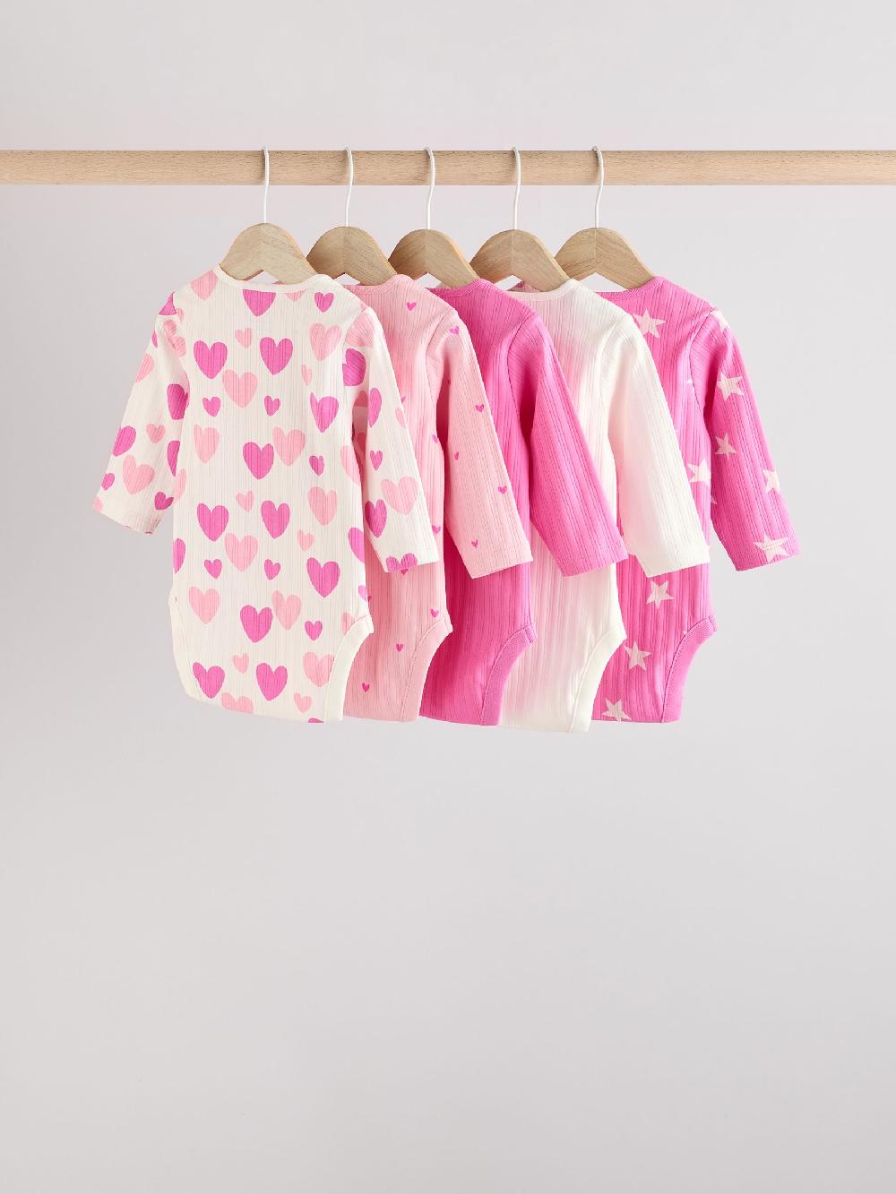 seraphine Pink Star 5 Pack Long Sleeve Baby Bodysuits