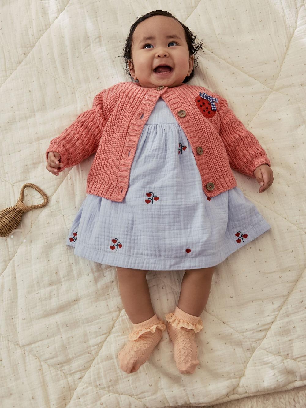 seraphine Pink Strawberry Baby Embroidered Back Cardigan (0mths-2yrs)