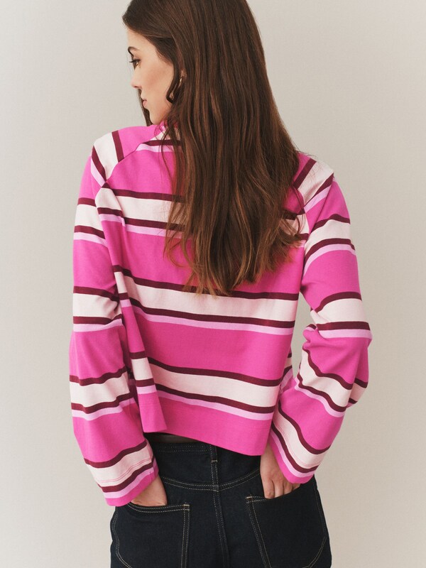Seraphine Pink Stripe Button Henley Crew Neck Long Sleeve Top