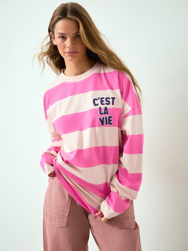 Seraphine Pink/White Striped Graphic Long Sleeve T-Shirt