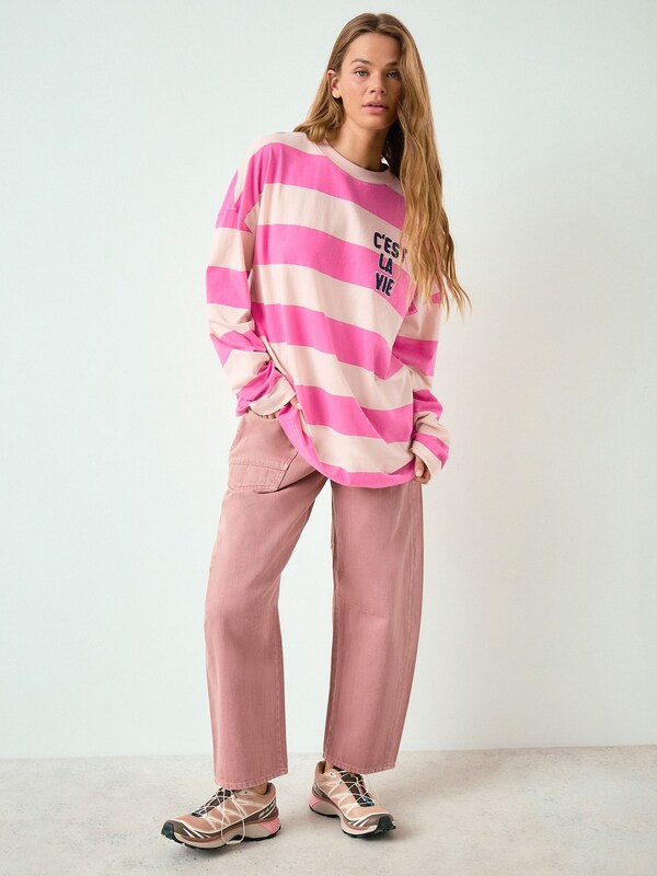 Seraphine Pink/White Striped Graphic Long Sleeve T-Shirt