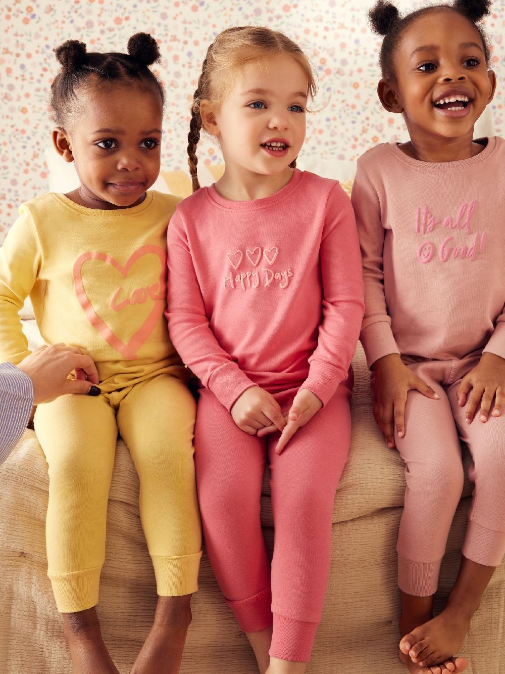 seraphine Pink/Yellow Slogan Printed Snuggle Pyjamas 3 Pack (9mths-12yrs)