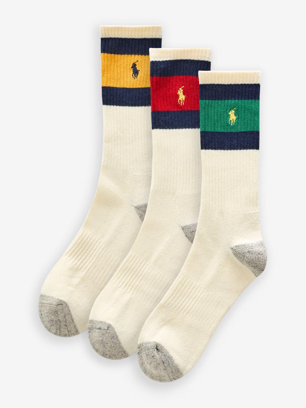 seraphine Polo Ralph Lauren White Striped-Cuff Crew Socks 3 Pack