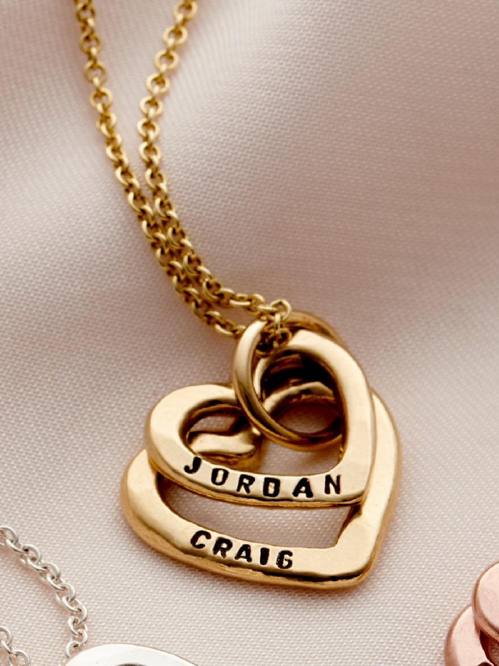 seraphine Posh Totty Designs Gold Tone Personalised Names Hearts Necklace