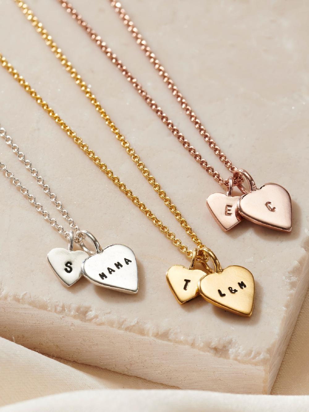 seraphine Posh Totty Designs Personalised Mother & Baby Heart Charm Necklace